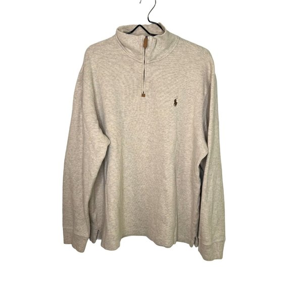 3/$50 Polo Ralph Lauren Sweater Mens XL Cream Estate Rib Pullover 1/4 Zip - Picture 1 of 10